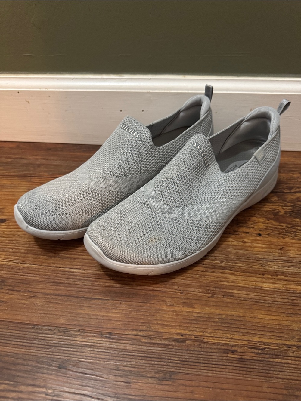 Skechers Men's Slip-On Knit Sneakers in Light Gray